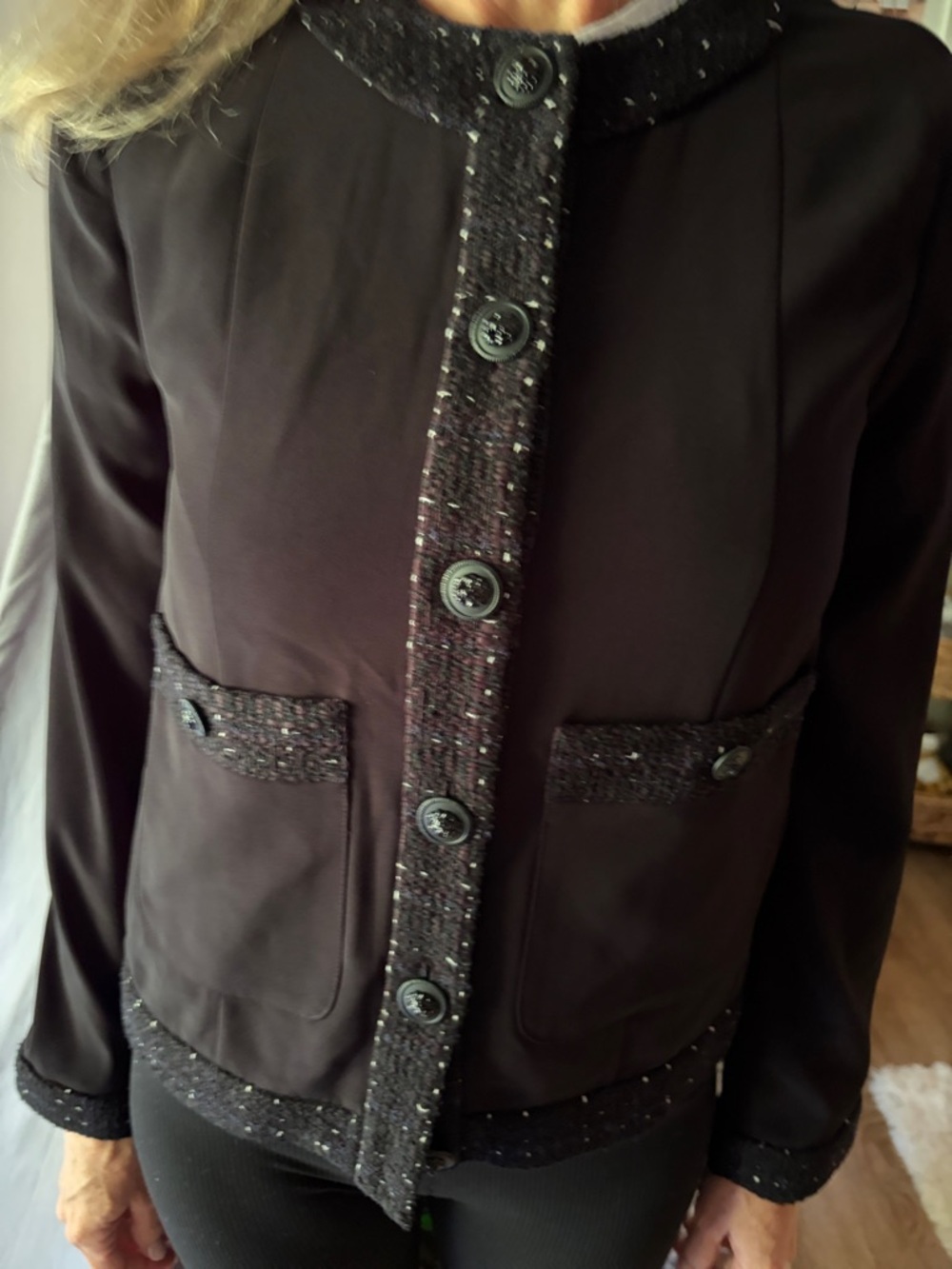 Women’s Black Tweed-Trim Button Jacket Chanel like new